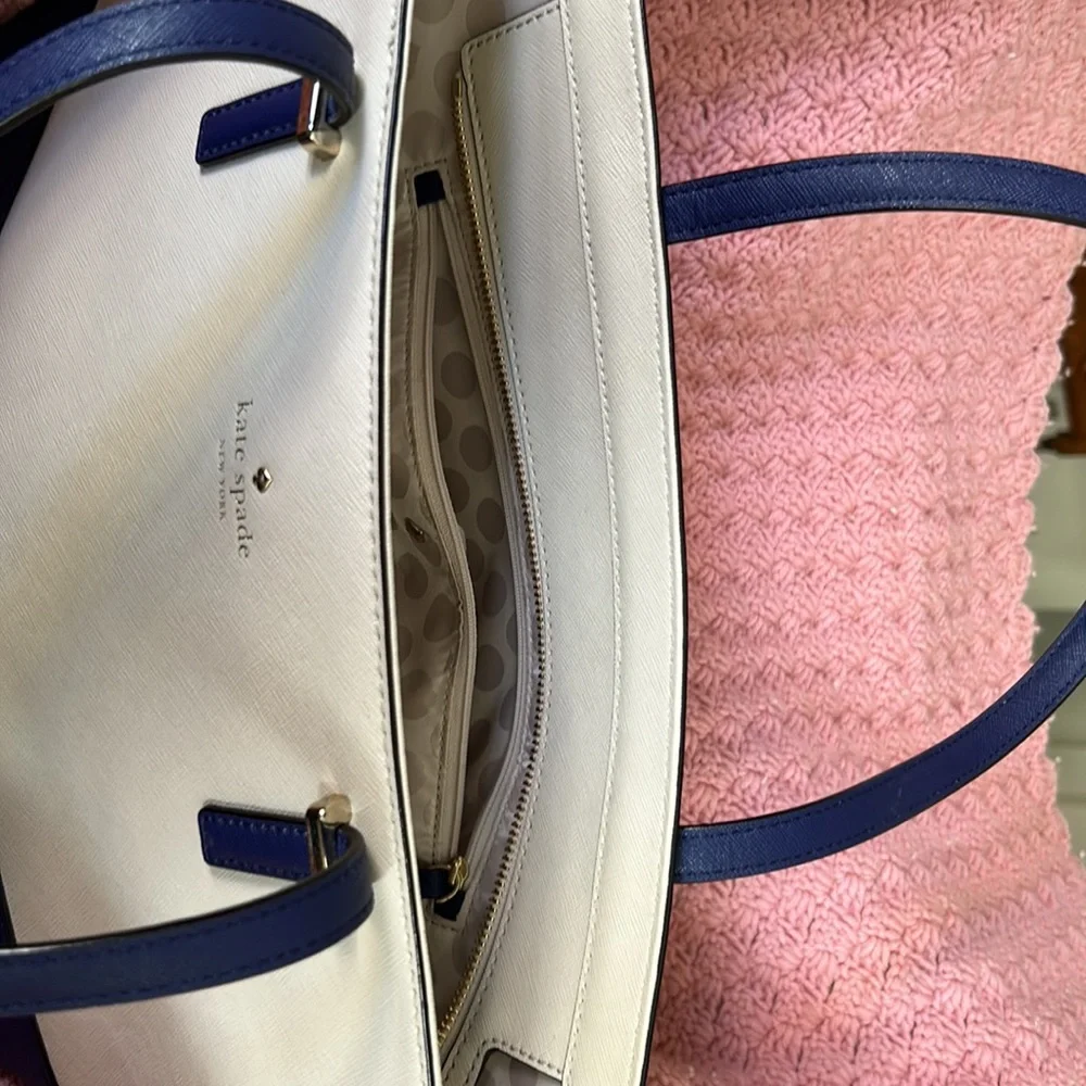 Kate Spade tan and blue oversize tote bag